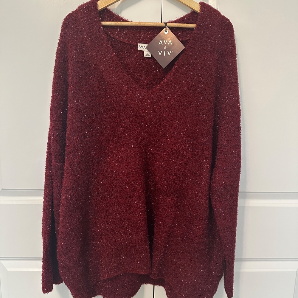 New! Red Tinsel Sweater - 2X